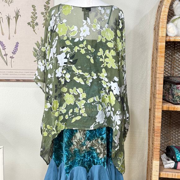 90s Y2k Silk Floral Burnout Sheer Kimono Top Fairy Grunge Forest Whimsigoth M - Picture 4 of 6
